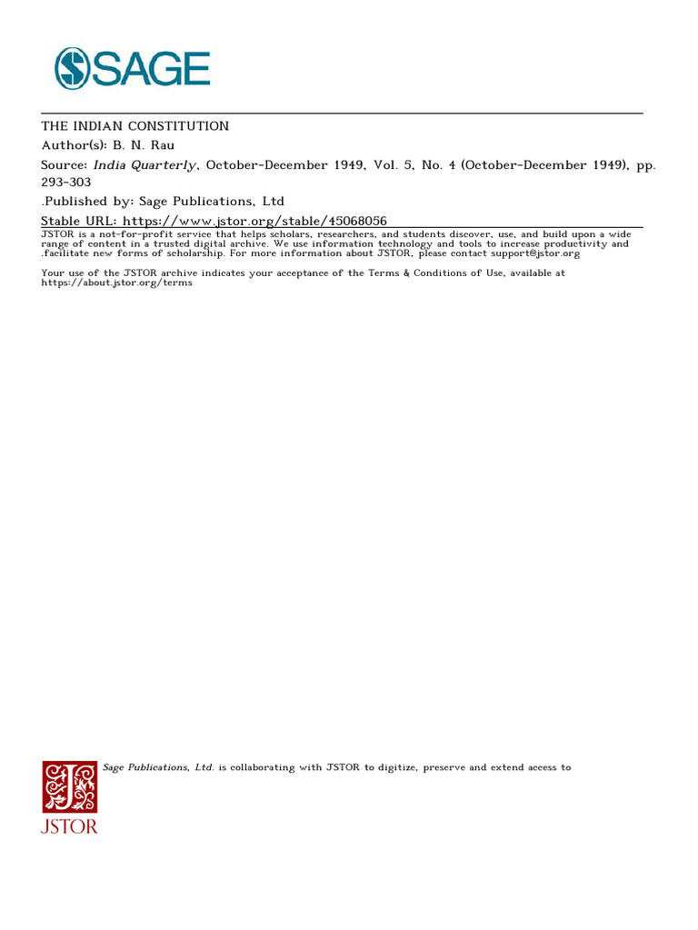 B. N. Rau on India's New Constitution | PDF | Separation Of Powers ...