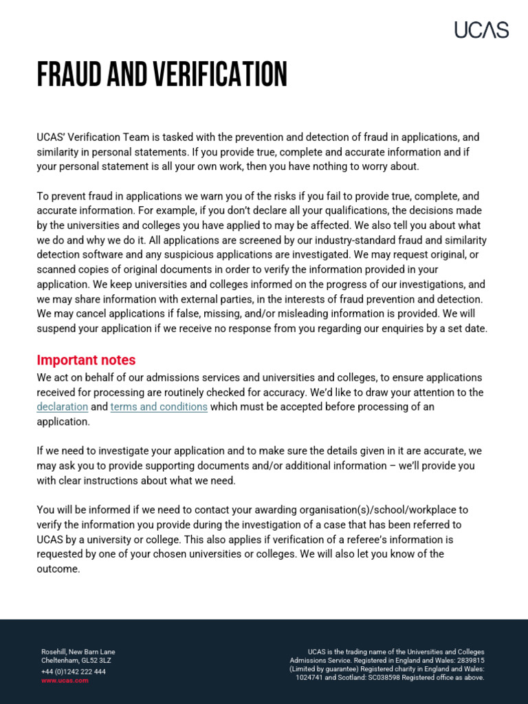 UCAS Fraud Prevention and Verification Guide | PDF