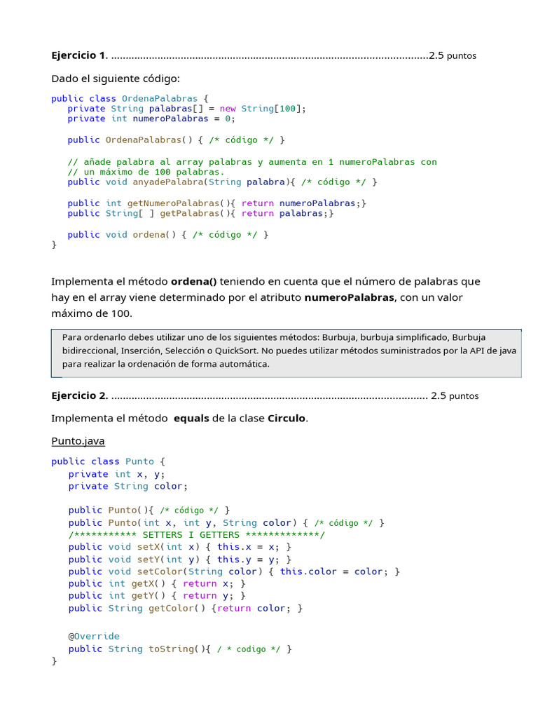 Examen Tema 6 | PDF | Java (lenguaje de programación) | Algoritmos y ...