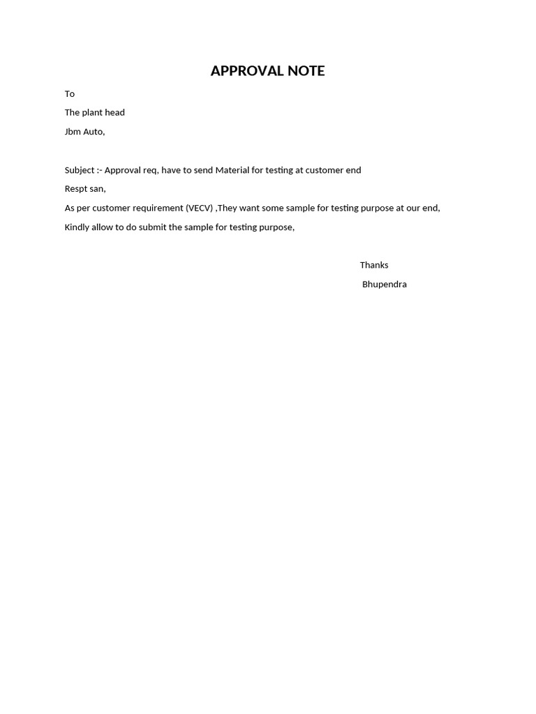 Approval Request for Material Testing | PDF