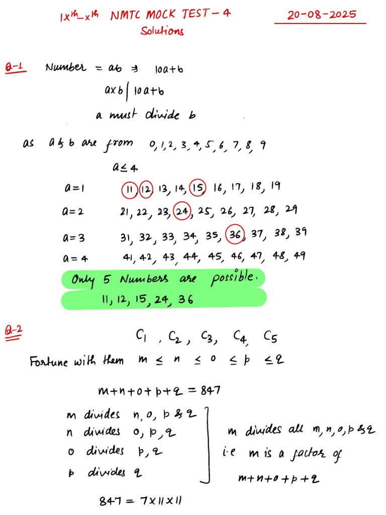 NMTC Mock Test Solutions 2025 | PDF