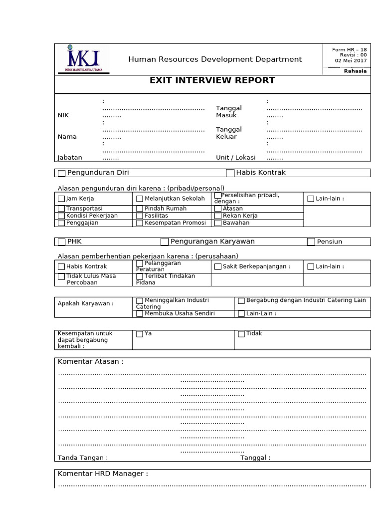 Form HR - 18 Exit Interview Report | PDF