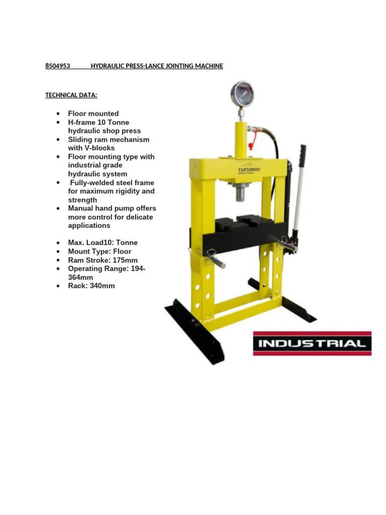 Hydraulic Press-Lance Jointing Machine | PDF