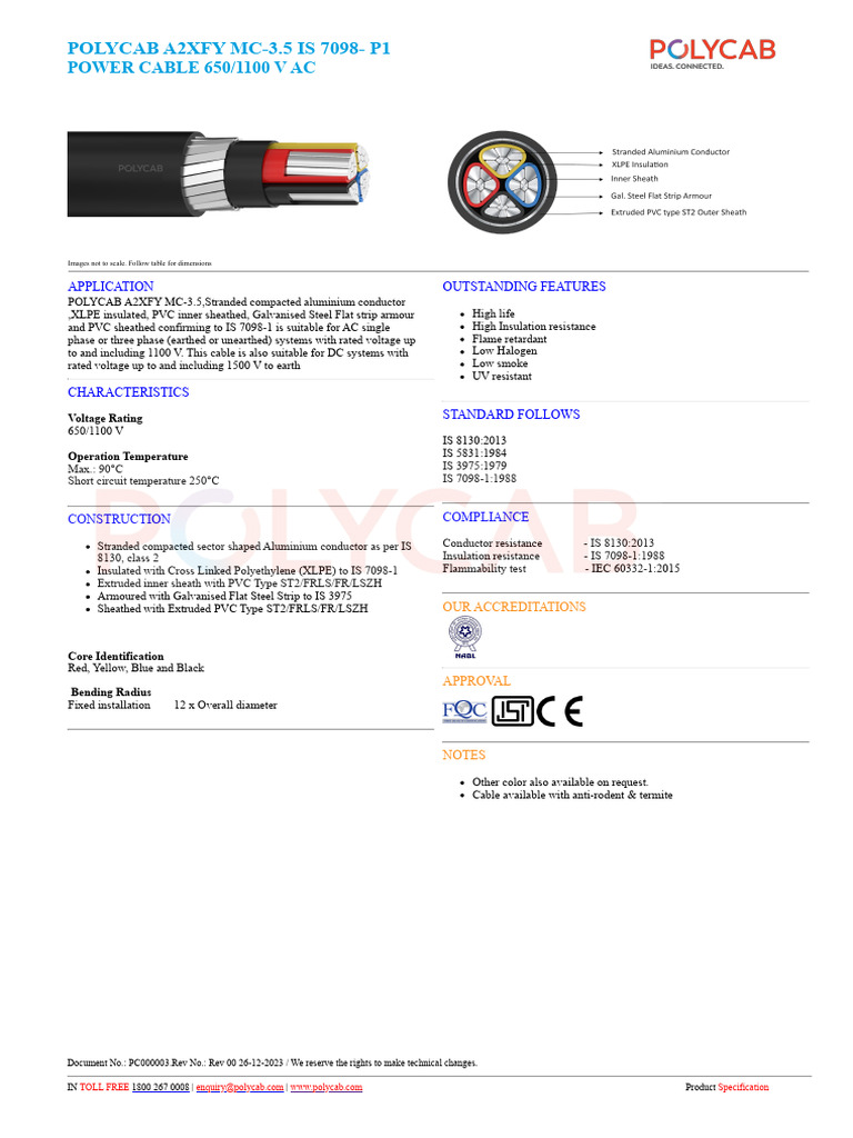 Polycab A2XFY MC-3.5 Power Cable Specs | PDF | Alternating Current ...