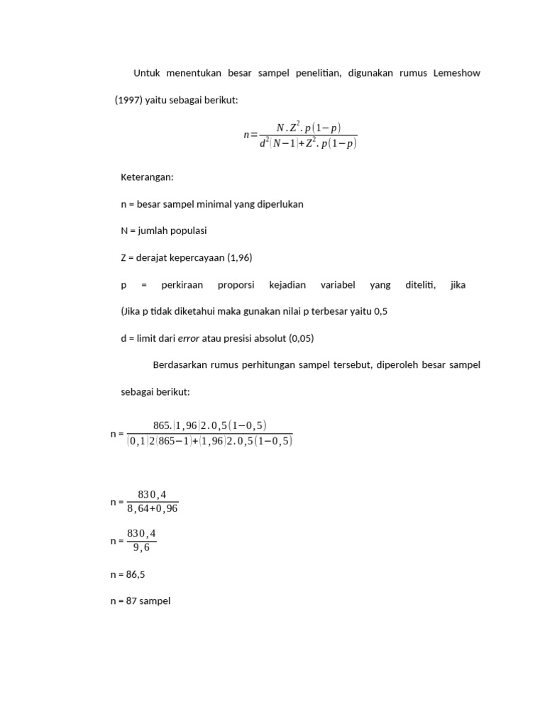 Perhitungan Besar Sampel Penelitian | PDF