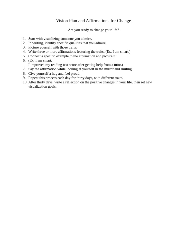 Vision Plan Affirmations | PDF