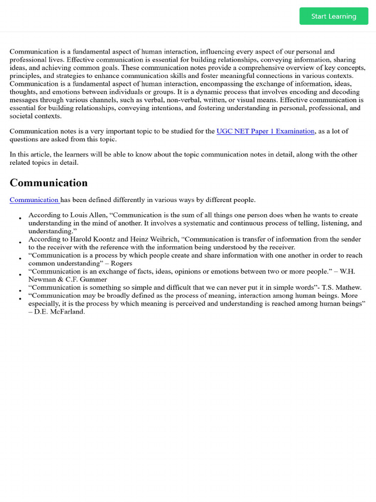 Communication Notes in Detail For Exams Like UGC-NET Paper 1! | PDF