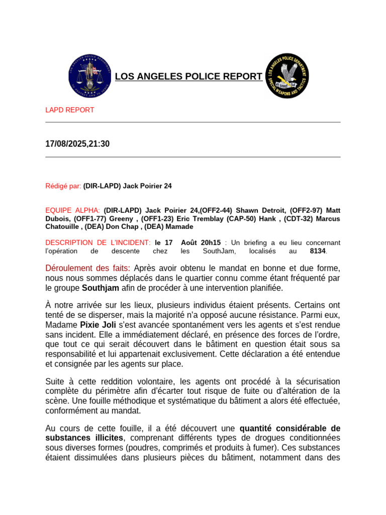 Rapport LAPD : Opération SouthJam 2025 | PDF