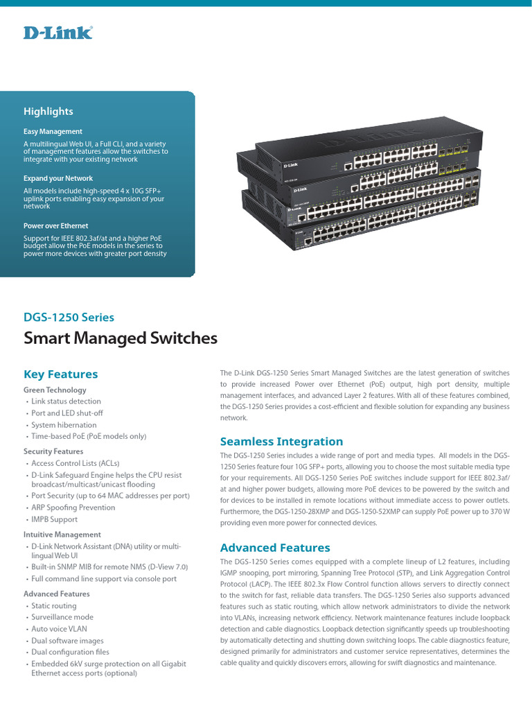 DGS-1250 Series Smart Managed Switches | PDF | Computer Network ...
