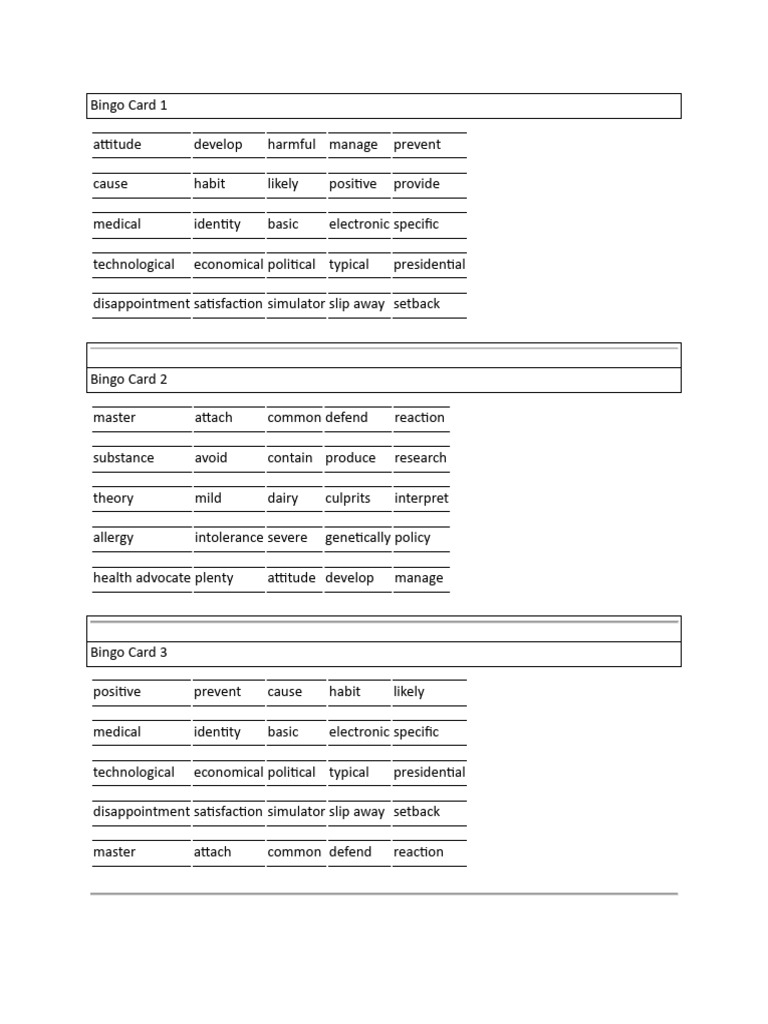 Bingo Card Unit 1 Ls LVL 4 | PDF | Allergy | Allergology