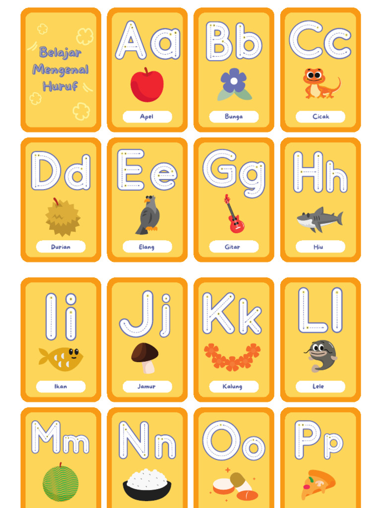 Belajar Mengenal Huruf Flashcard Kuning Ceria | PDF
