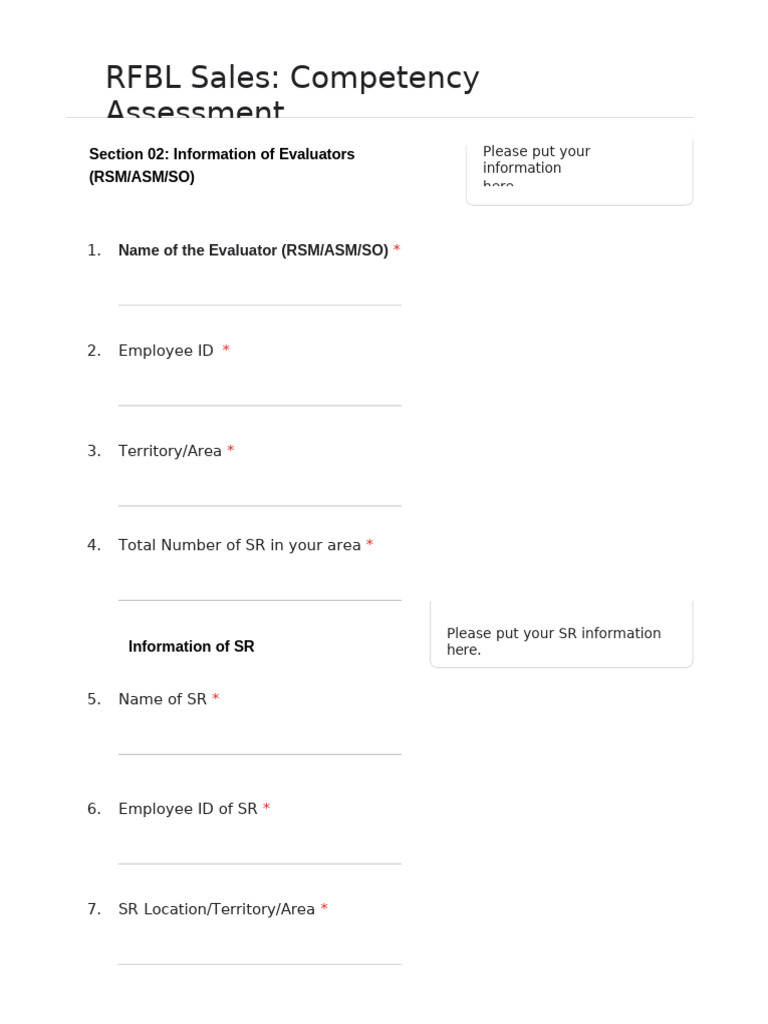 RFBL Sales - Competency Assessment | PDF