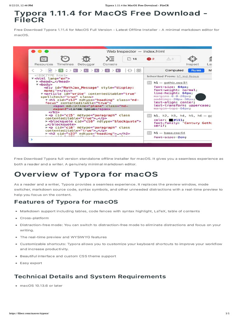 Typora 1.11.4 For MacOS Free Download - FileCR | PDF