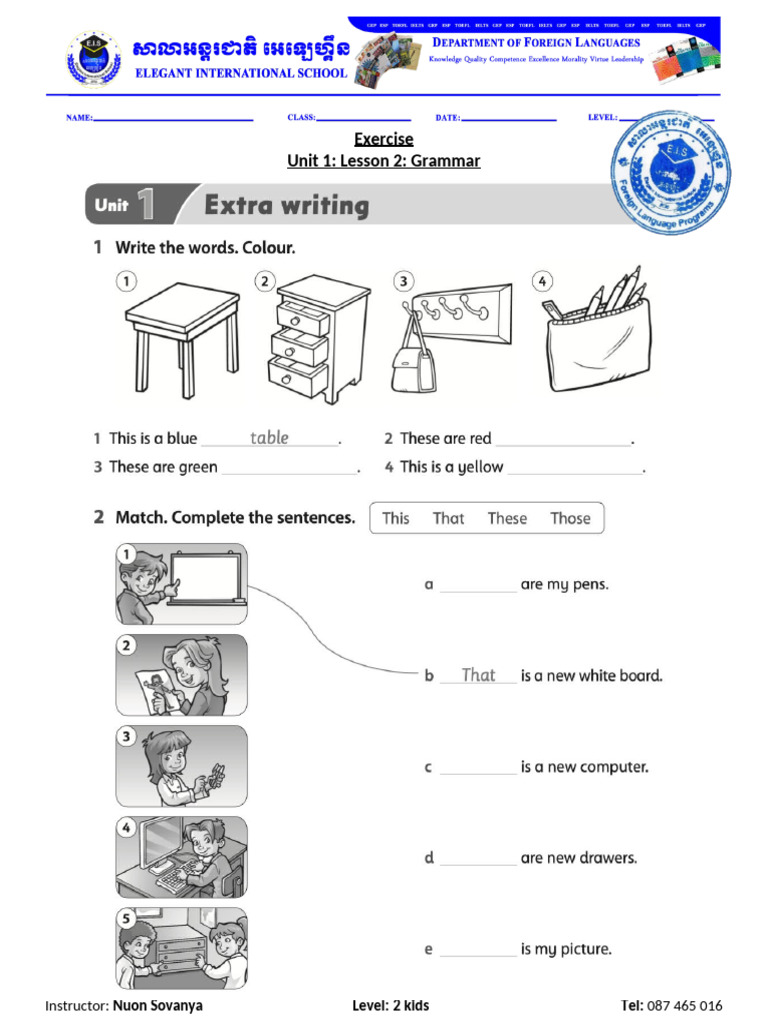L.2 Kids CE Unit 1 Lesson2 Exercise | PDF