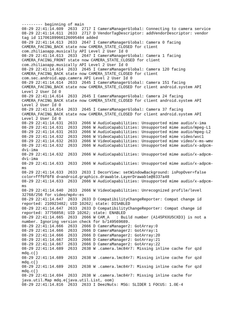 Camera Service Connection Logs | PDF | Software Engineering | Operating ...