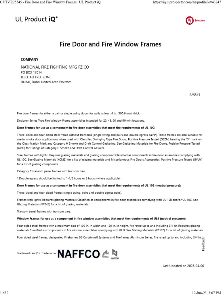 Fire Door and Fire Window Frames R25545 | PDF | Door | Window