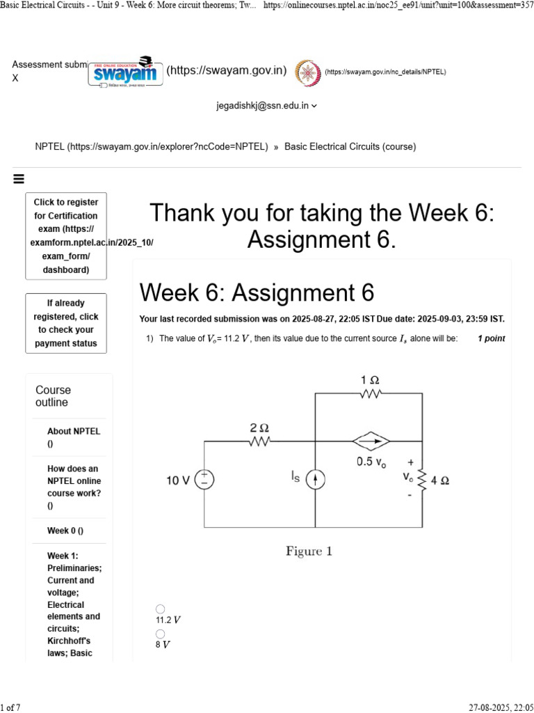 Week 6: Basic Electrical Circuits Assignment | PDF | Electrical Network ...
