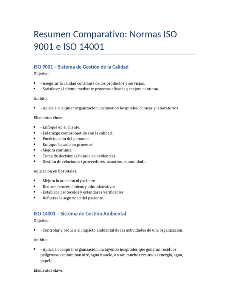 ISO 9001 Vs 14001 | PDF | Calidad (comercial) | Sistema de manejo de ...