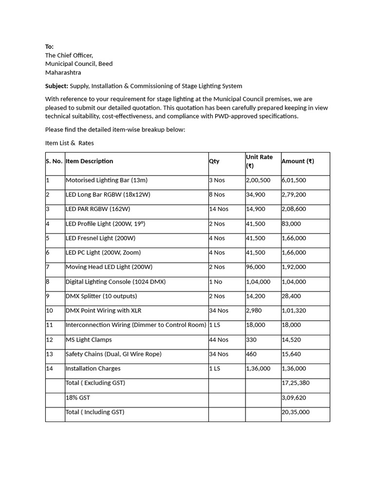 Stage Lighting System Quotation Beed | PDF