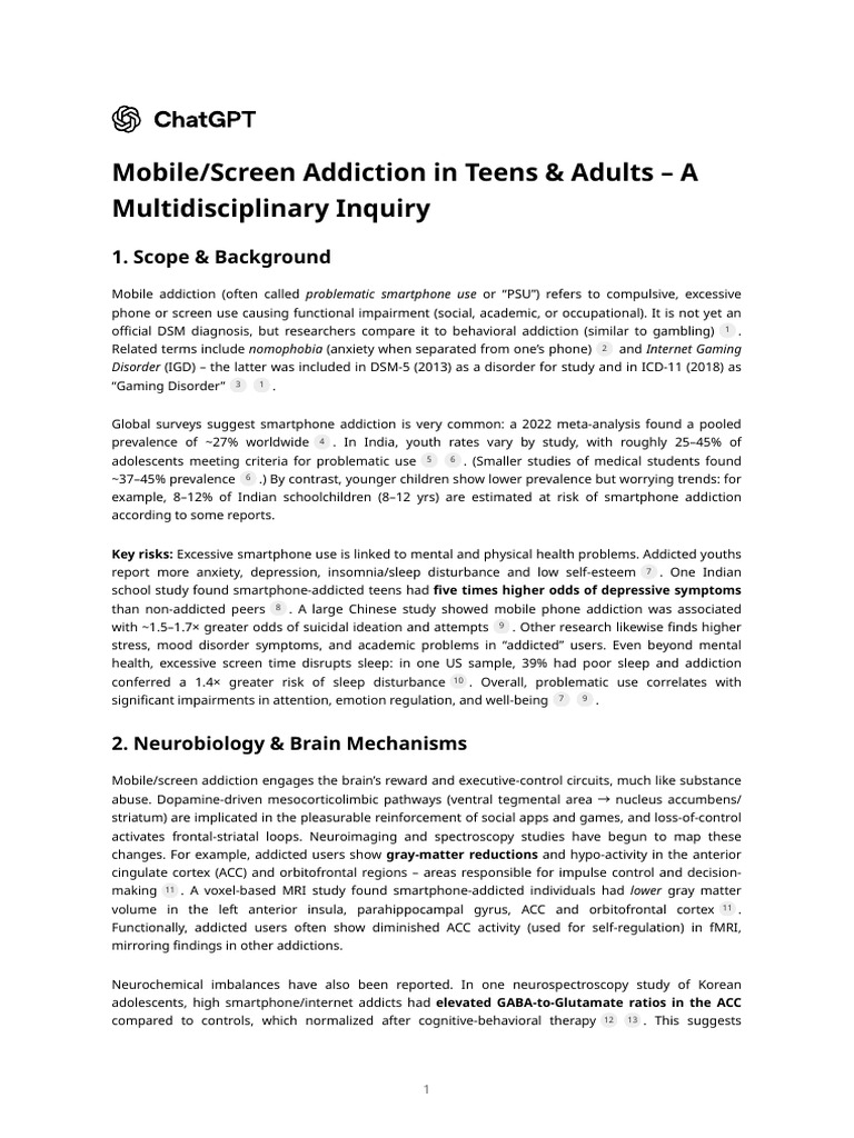 Mobile Addiction in Adults: Impacts & Insights | PDF | Reward System ...