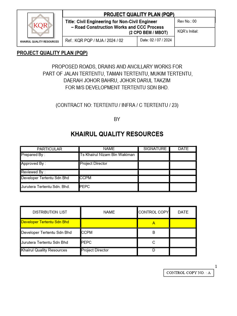 Roadworks Quality Plan for CCC Process | PDF | Concrete | Calibration