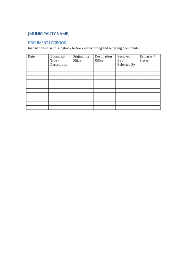 Document Tracking Logbook Template | PDF