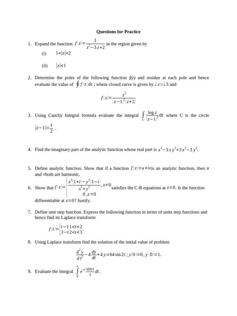 Complex Analysis Practice Questions | PDF