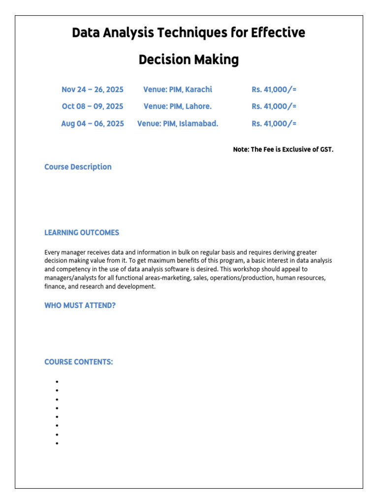Data Analysis for Decision Making Workshop | PDF | Data Analysis ...