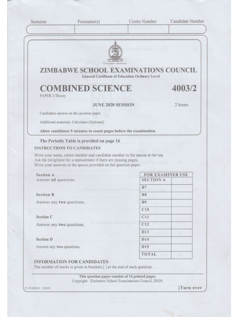 2020 Combined Science Olevel MJ Paper2 | PDF