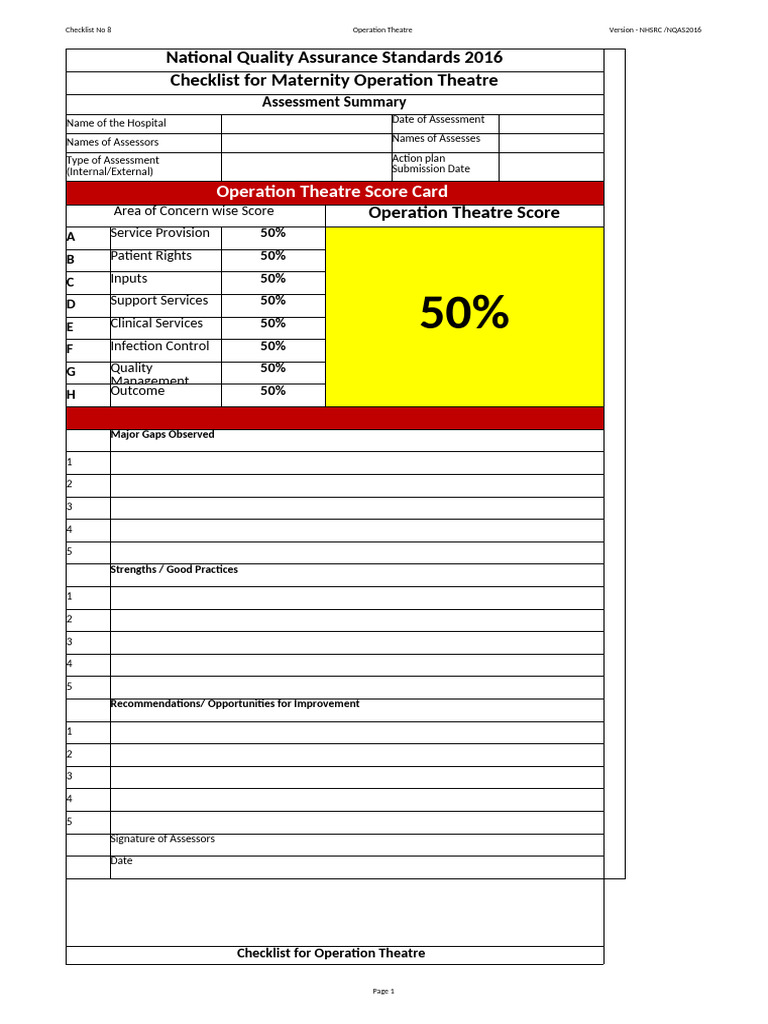 Maternity OT Checklist for Quality Assessment | PDF | Anesthesia ...