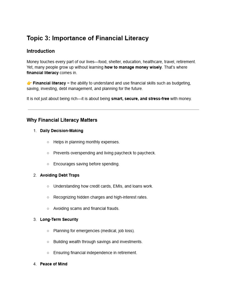 The Importance of Financial Literacy | PDF | Financial Literacy | Saving