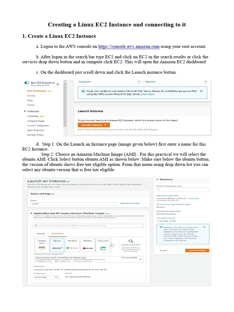 Creating A Linux EC2 Instance and Connect | PDF | Computing | Software