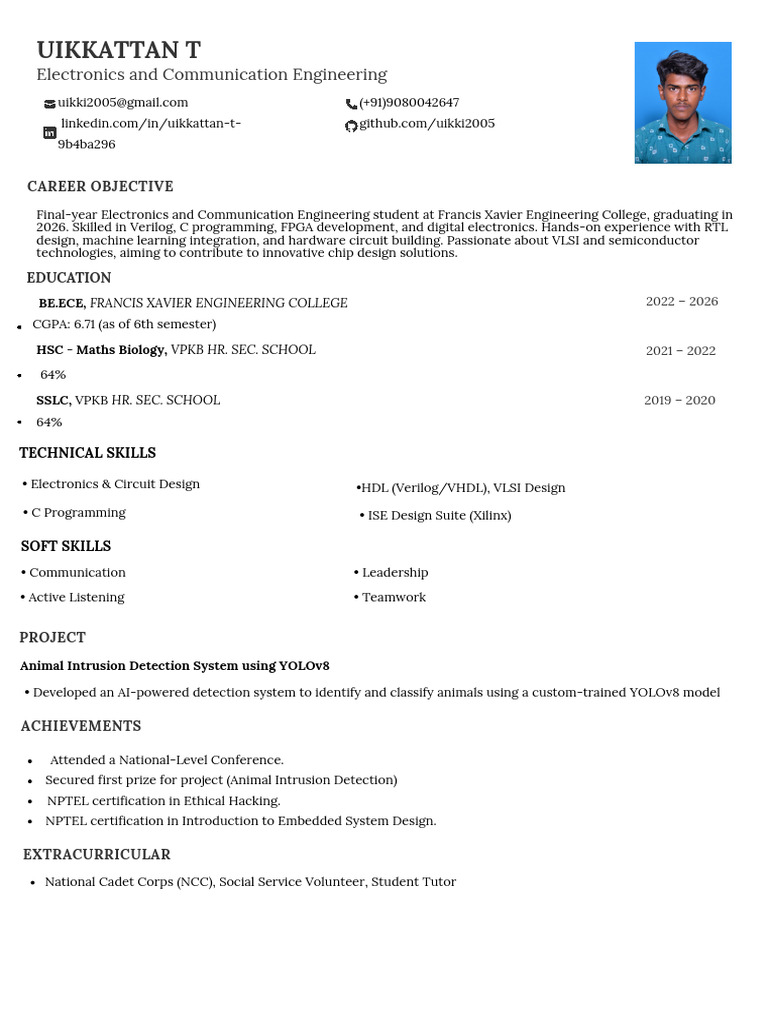 Electronics Engineering Student Profile | PDF