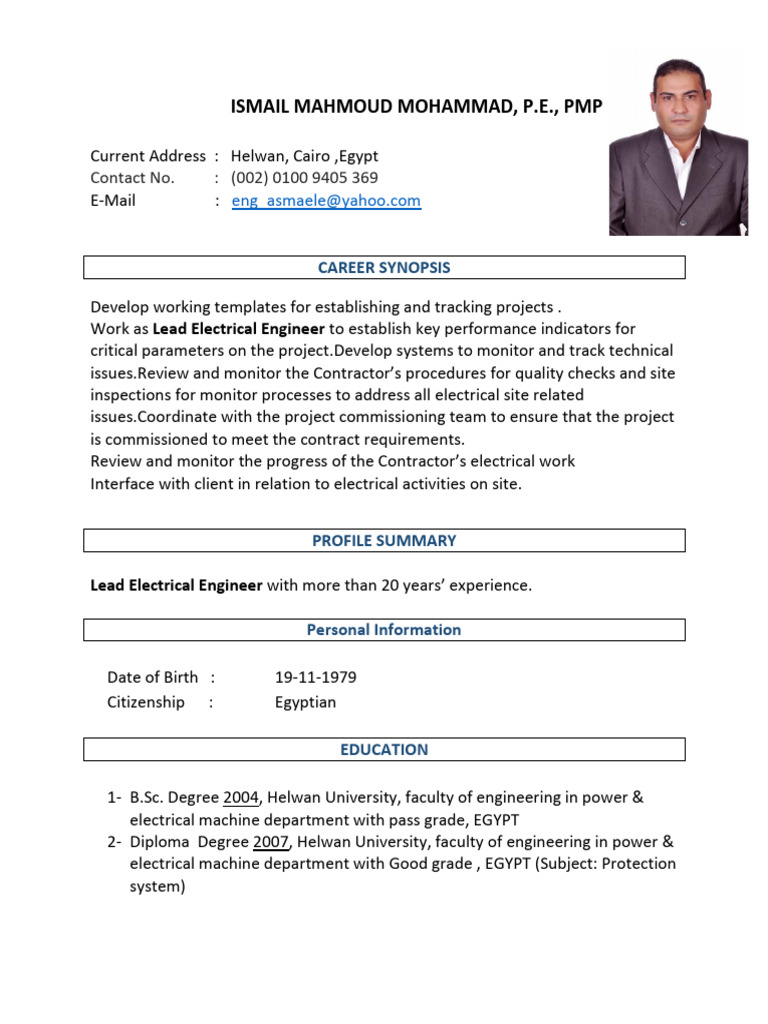 Ismail Mahmoud, P.e.,pmp | PDF | Engineering