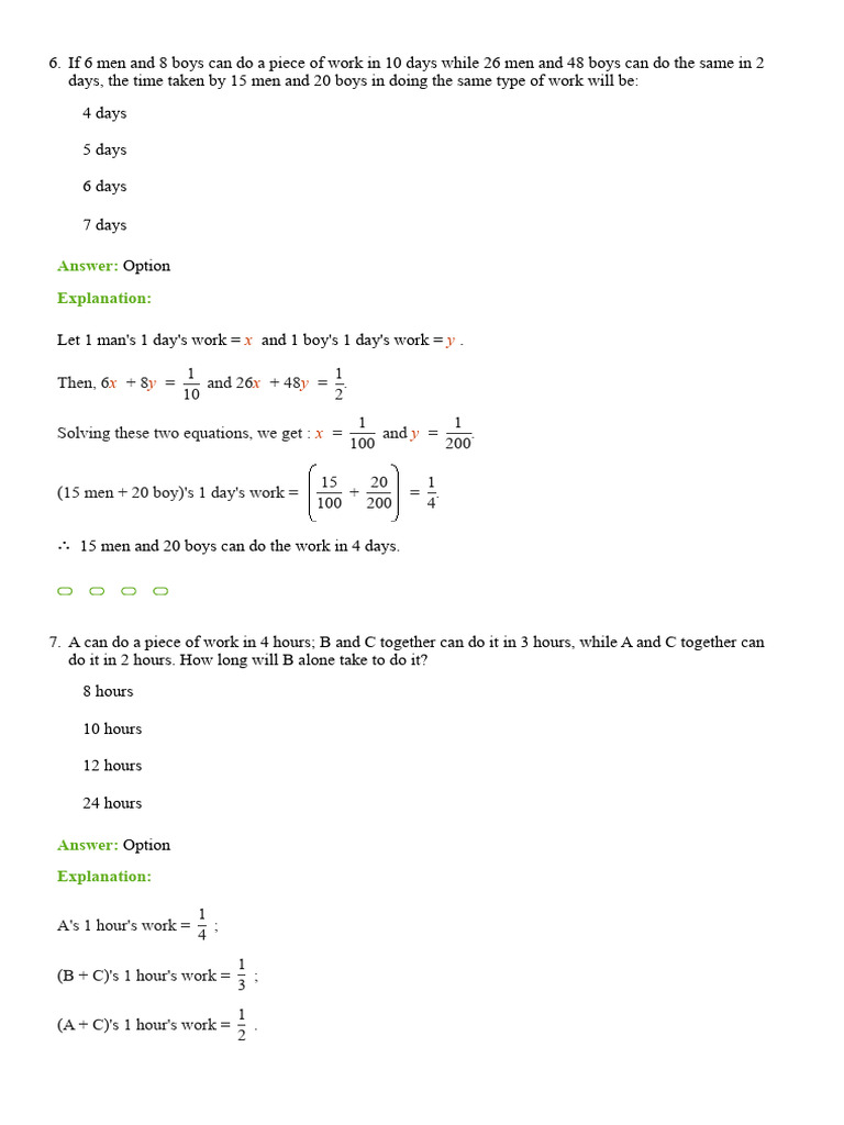 Time and Work General Questions - Aptitude Questions and Answers Page 2 ...