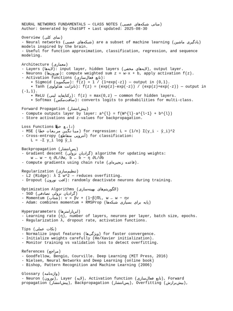 Class Notes Neural Networks | PDF