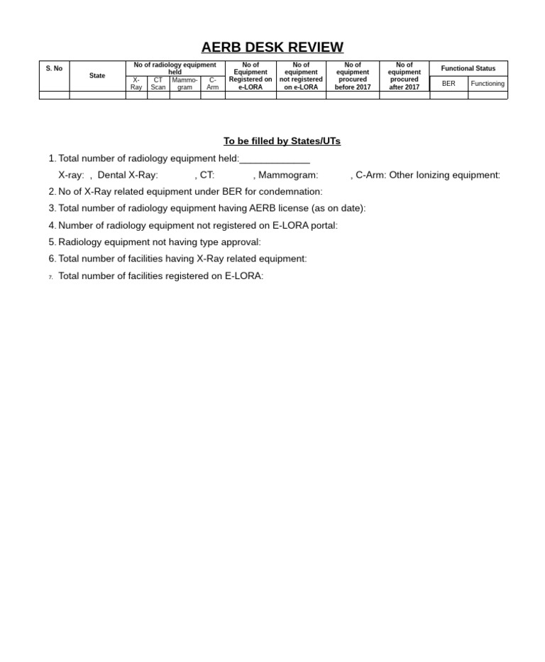 AERB Radiology Equipment Review Data | PDF
