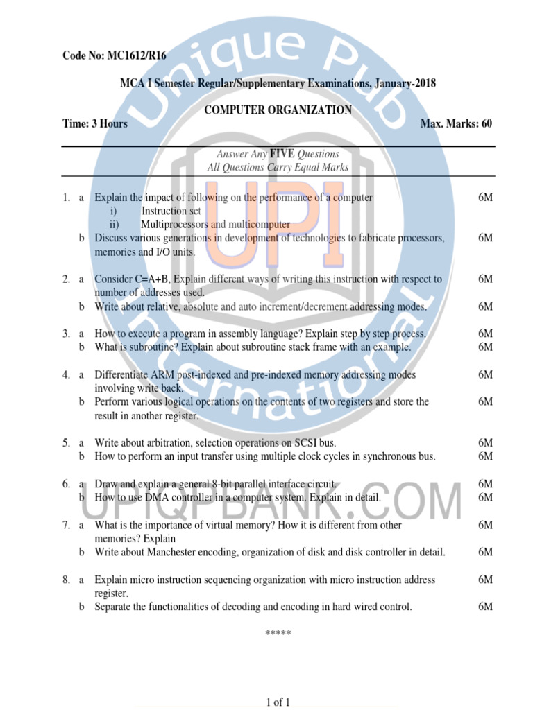 MCA I Semester Computer Organization Exam | PDF