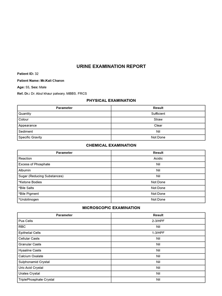 Urine RE Report | PDF
