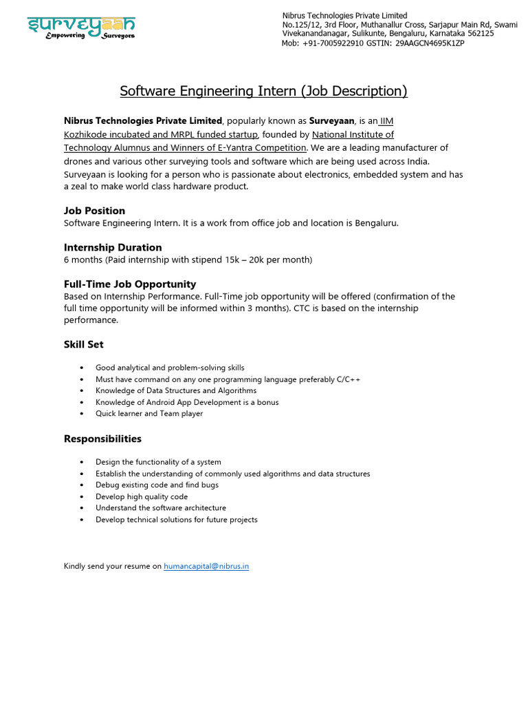 Software Engineering Intern at Nibrus Technologies | PDF