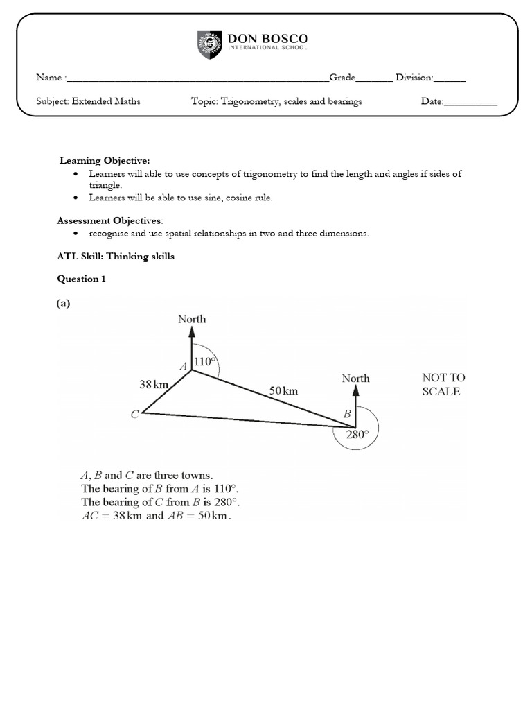 Worksheet Trigonometry Scales And Bearing Pdf