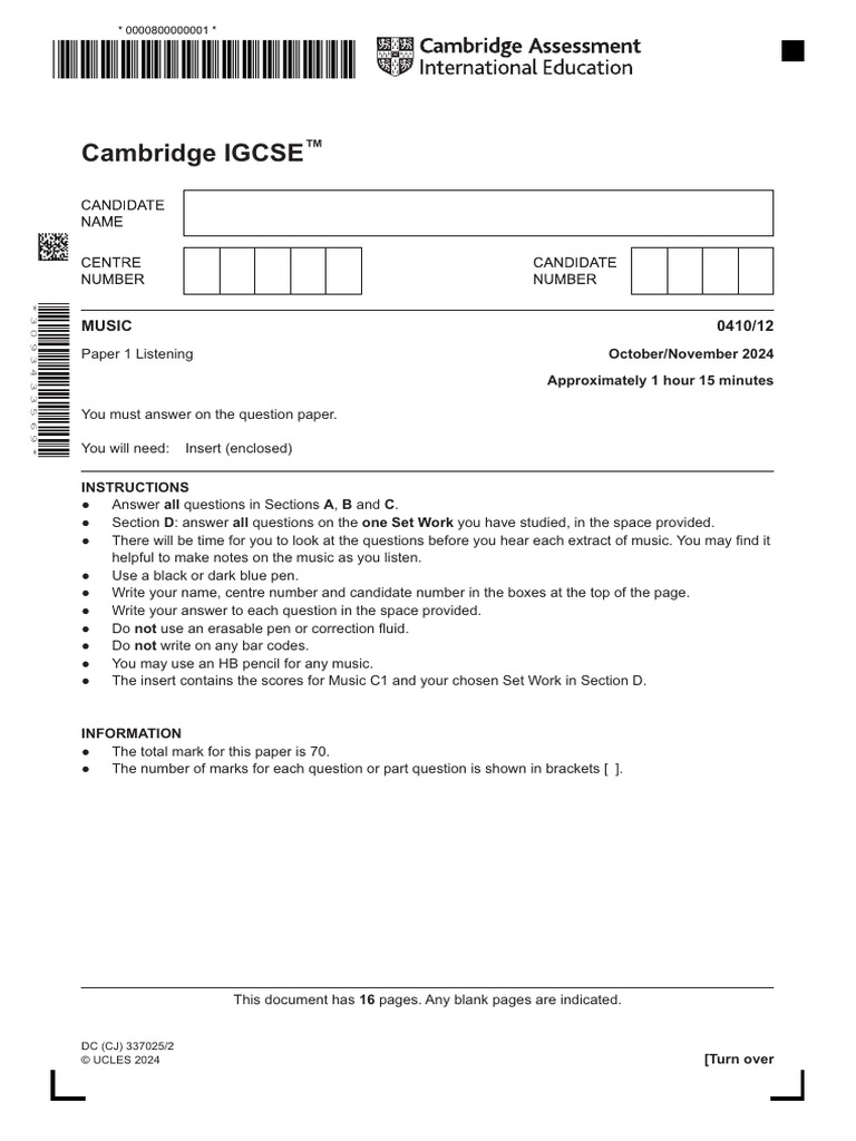 Cambridge IGCSE Music Listening Paper | PDF | Symphony No. 5 (Beethoven ...