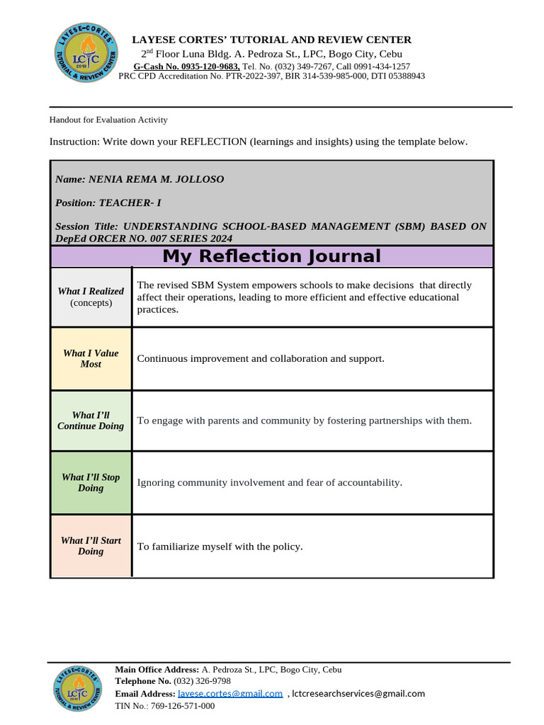 Reflection on School-Based Management | PDF