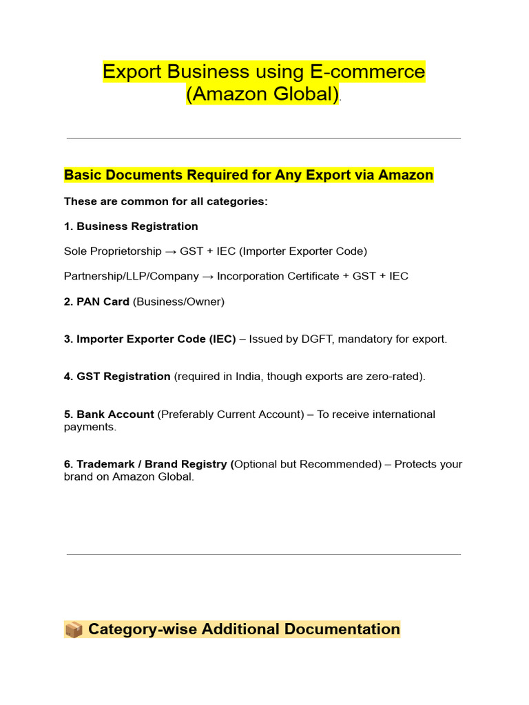 Essential Export Documents for Amazon | PDF