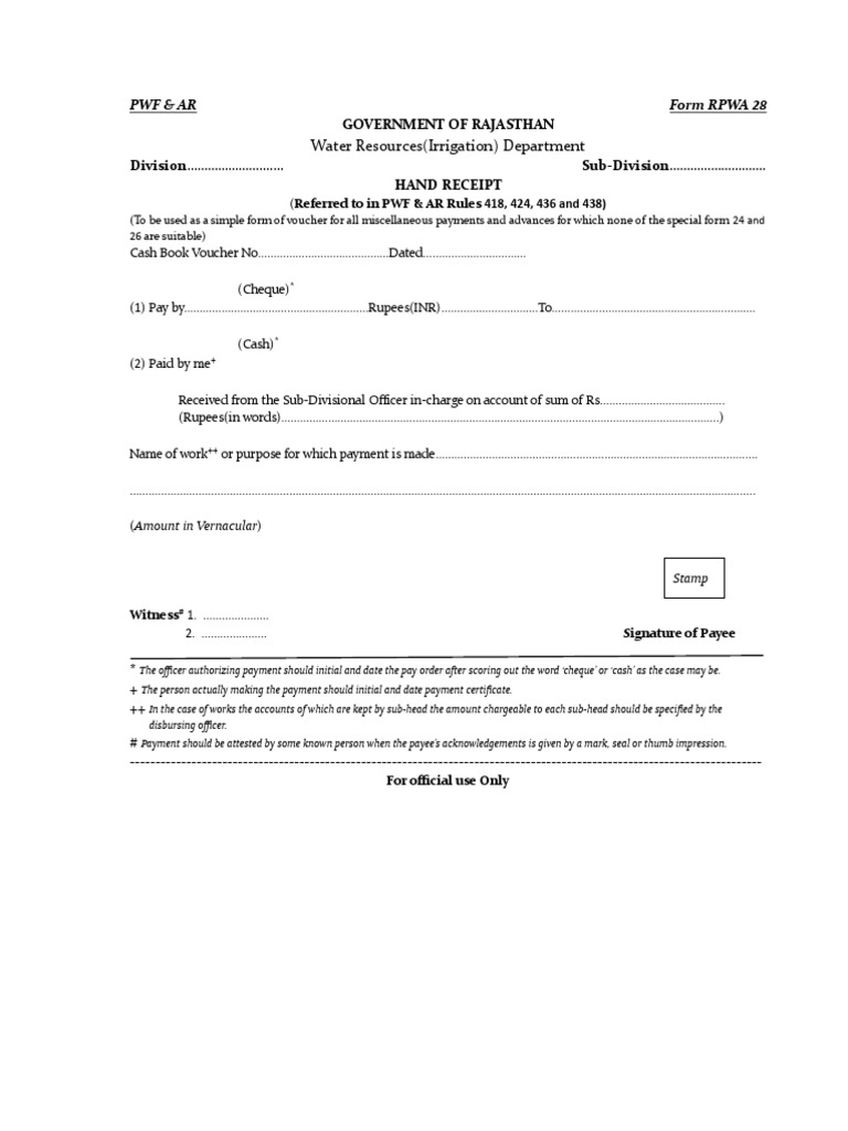 Hand Receipt Form RPWA-28 | PDF