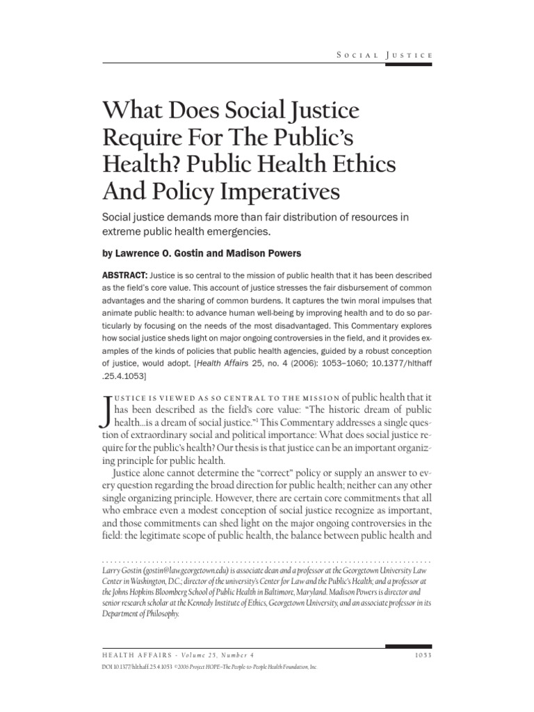 Social Justice in Public Health Policy | PDF | Public Health | Justice