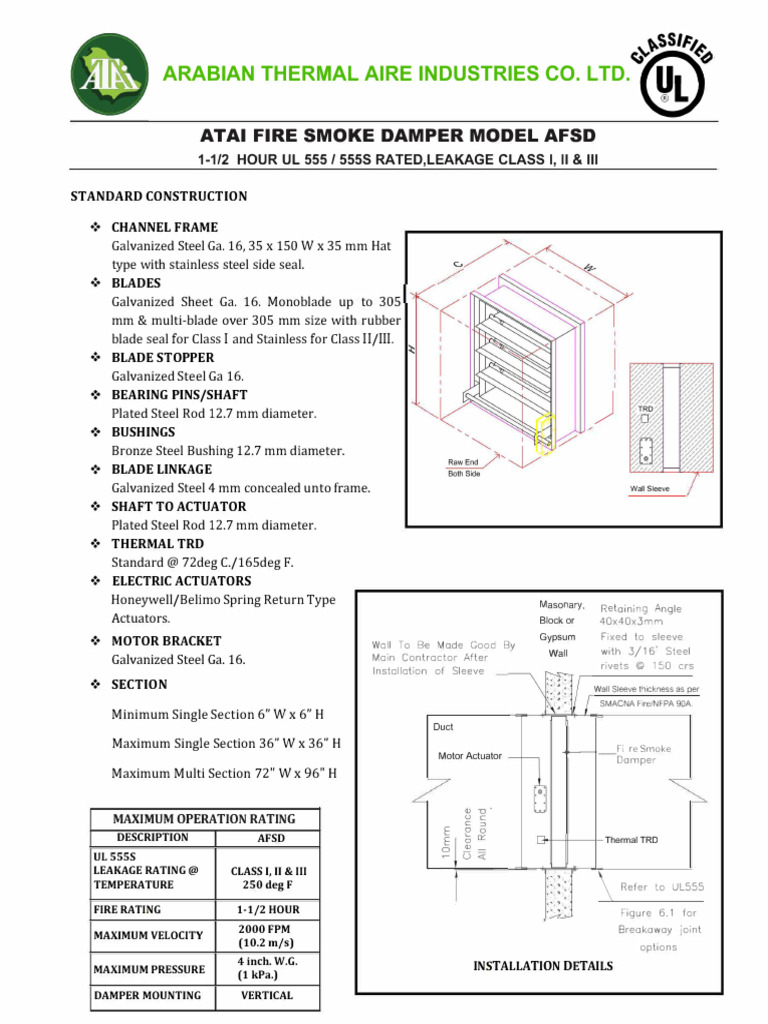 UL Certified Fire Smoke Damper AFSD | PDF | Alternating Current ...