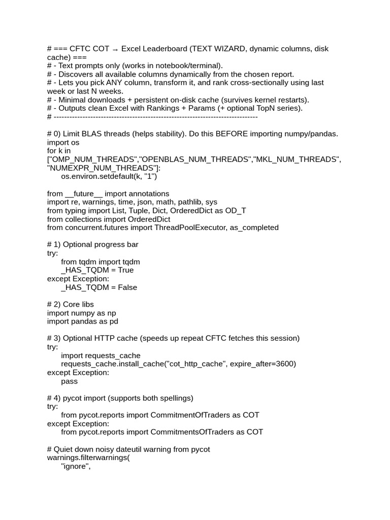 CFTC COT Excel Leaderboard Tool | PDF | Computing | Software Engineering