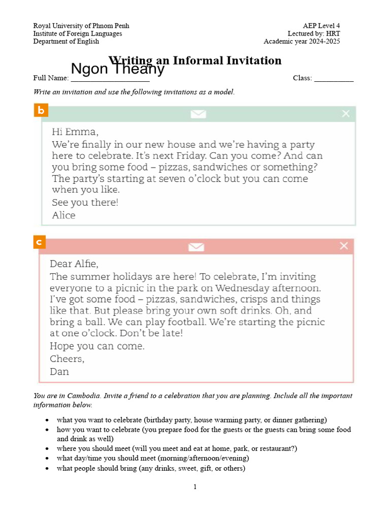 Writing an Informal Invitation Guide | PDF