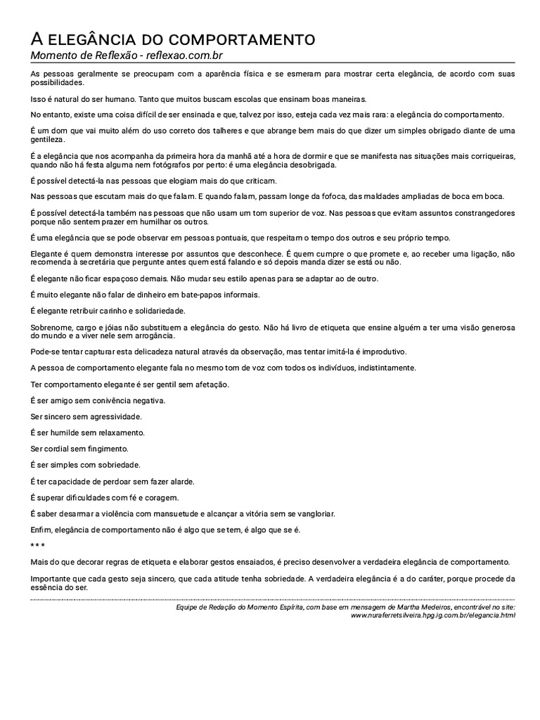 Elegância do Comportamento: Essência e Prática | PDF | Tempo ...